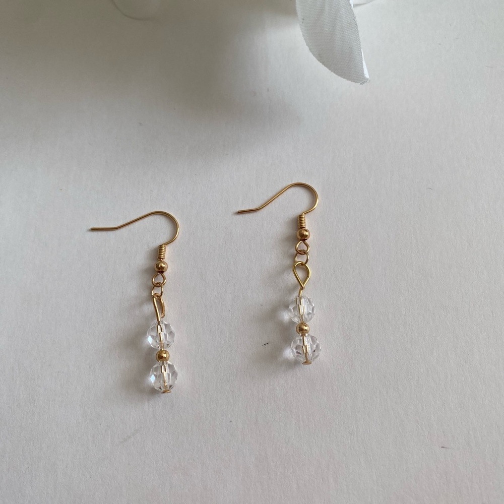 18K Gold Plate Dangle Earrings with Crystal Beads